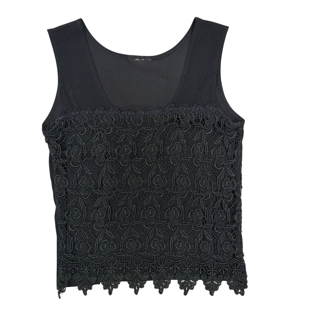 Black Lace Tank Top Floral Overlay Whimsigoth Goth Coquette Romantic Size S/M